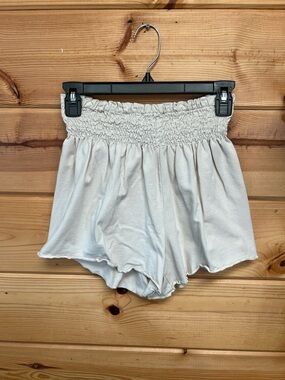 SHEIN Cream Smocked High Waist Ruffle-Hem Shorts